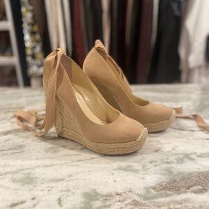 Jessica Simpson Size 7.5 Almond Supreme Microsuede 6" lace up espadrilles